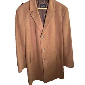 JoS A. Bank Tan Wool Mens size 42 Blend Knee length Overcoat lined pockets